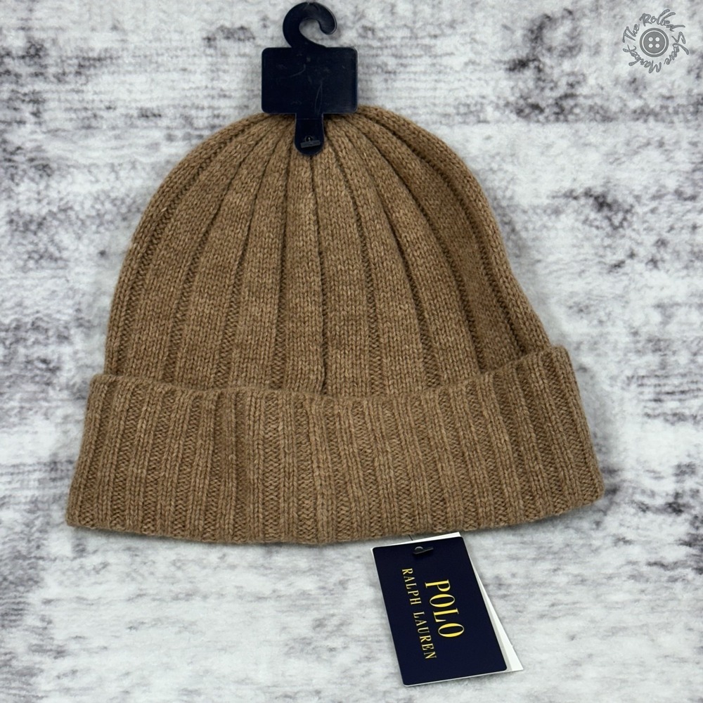 NWT - Polo Ralph Lauren Men's Adult Cuffed Beanie Winter Hat Brown Tan One Size - Picture 7 of 7